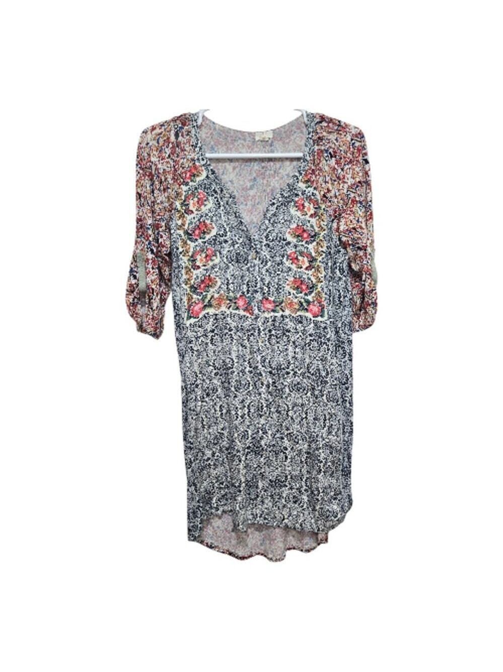 Anthropologie Tiny Mixed Print Button Front Tunic Dress Boho Small